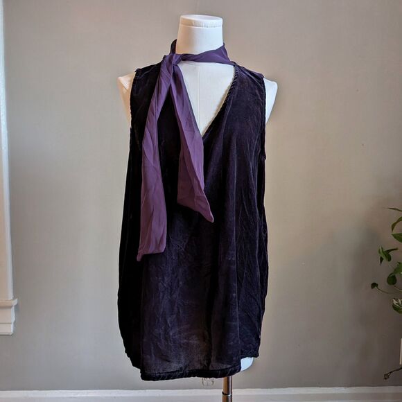 Vintage Y2K Cha Cha Vente Purple Velvet Top Neck Tie Chiffon Whimsygoth Size L - Picture 3 of 7